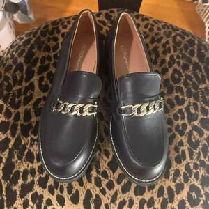 BCBGeneration Black Loafers with Chain Detail